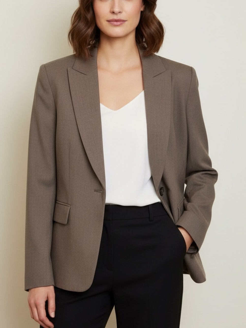💼 Tahari Arthur S Levine Taupe Single-Button Tailored Blazer Jacket Size 2
